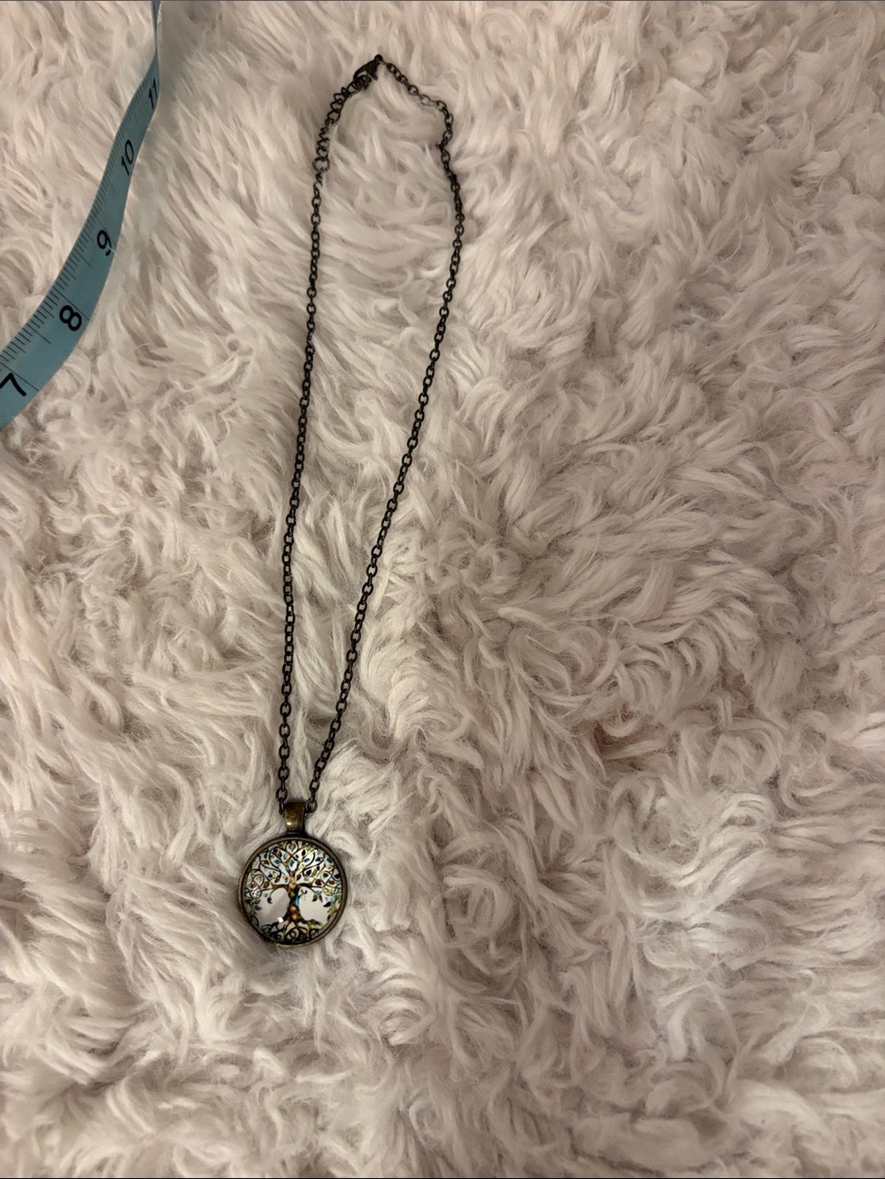 Antique Bronze Tree of Life Pendant Necklace - Blue Accent